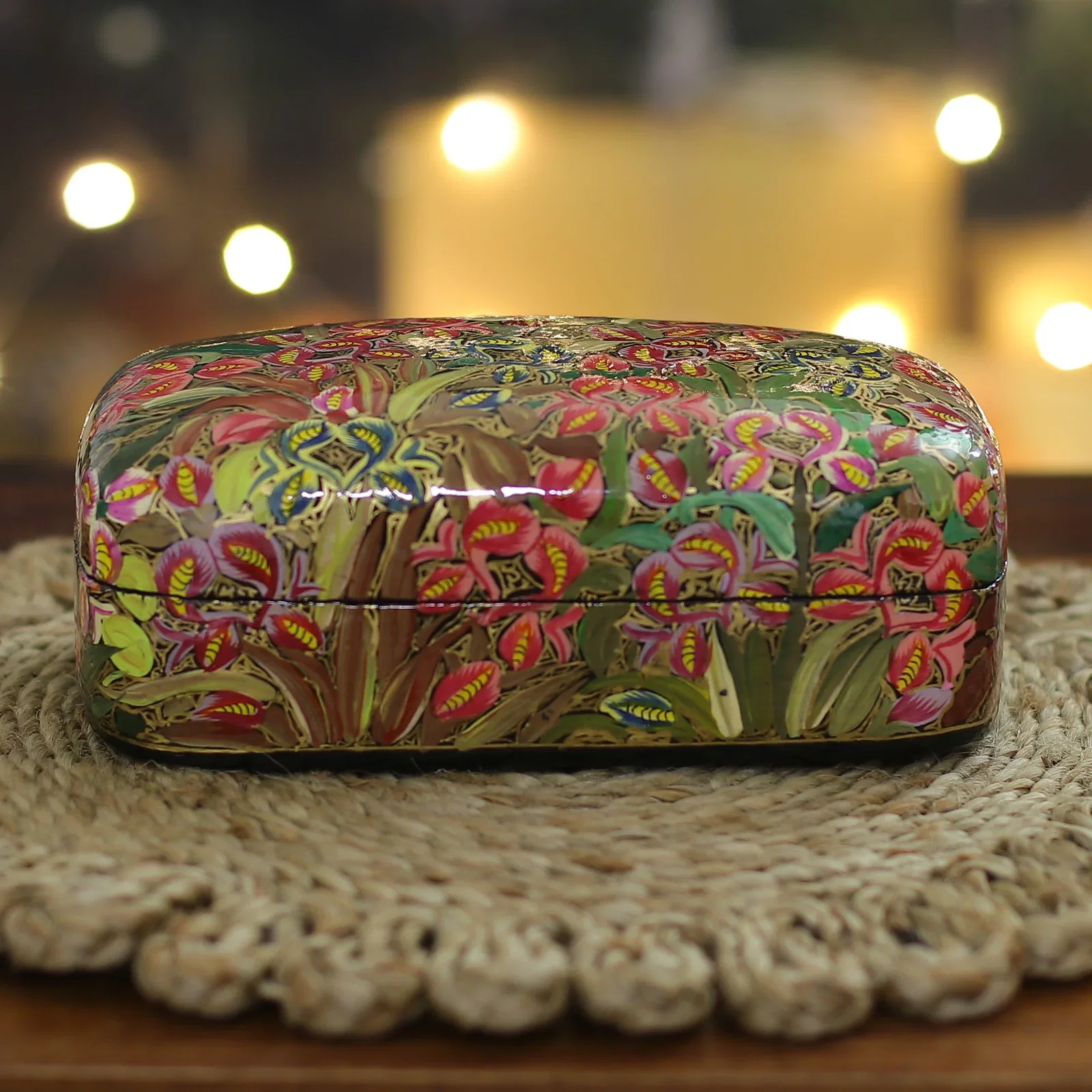 Image of Hand-Painted Wood Papier Mache Floral & Leaf Decorative Box - Floral Glam