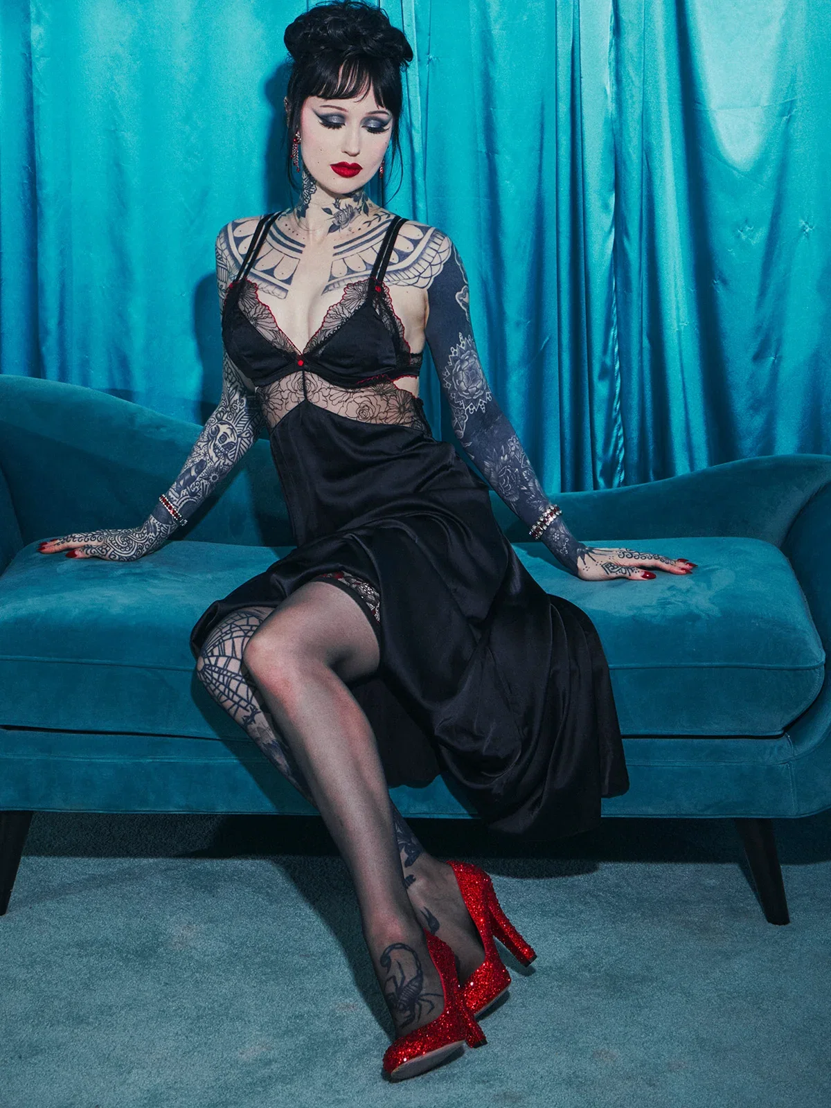Image of Ilaria Embroidered Tulle Triangle Top Long Gown
