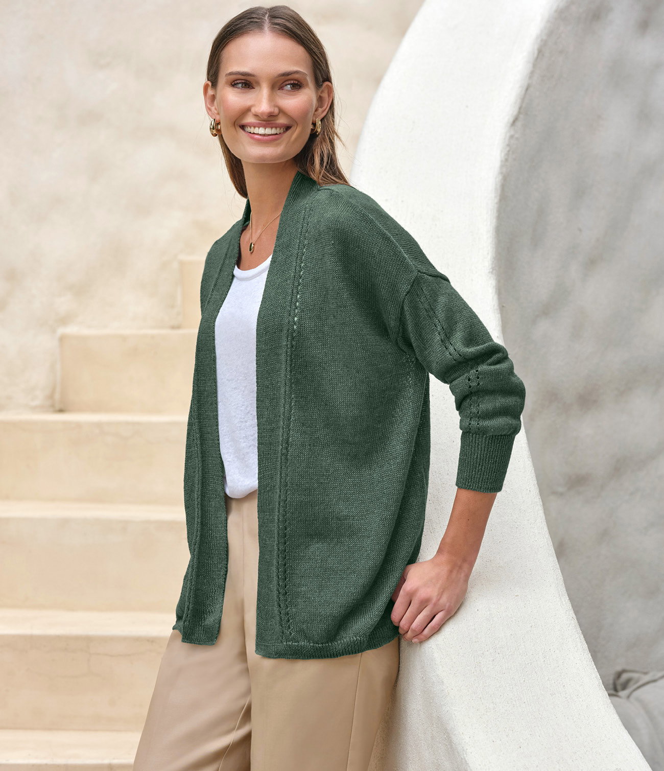 Long Line Linen Edge To Edge Cardigan