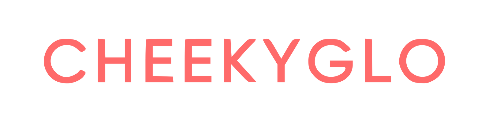 Logo displaying the word “CHEEKYGLO” in bold, uppercase pink lettering on a black background.