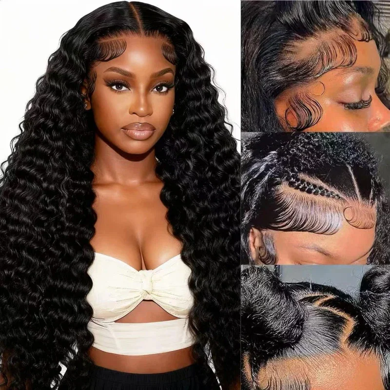 250% Density 13x6 Invisible HD Lace Front Wigs Deep Wave Human Hair Wig with Pre Plucked Hairline