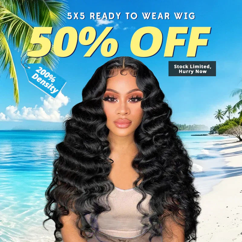 [50% OFF - No Code Needed] 200% Density Pre Cut Lace & Pre Plucked & Bleached Knots Ready To Wear 5x5 Lace Closure Wigs