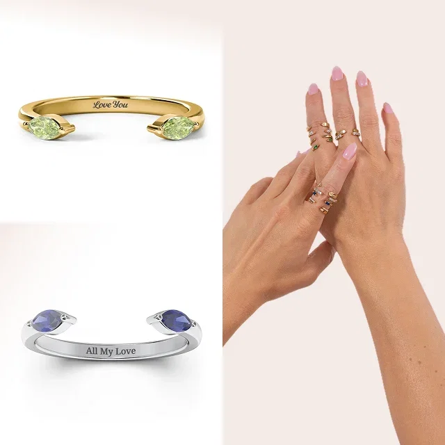 Marquise Birthstone Open Cuff Ring