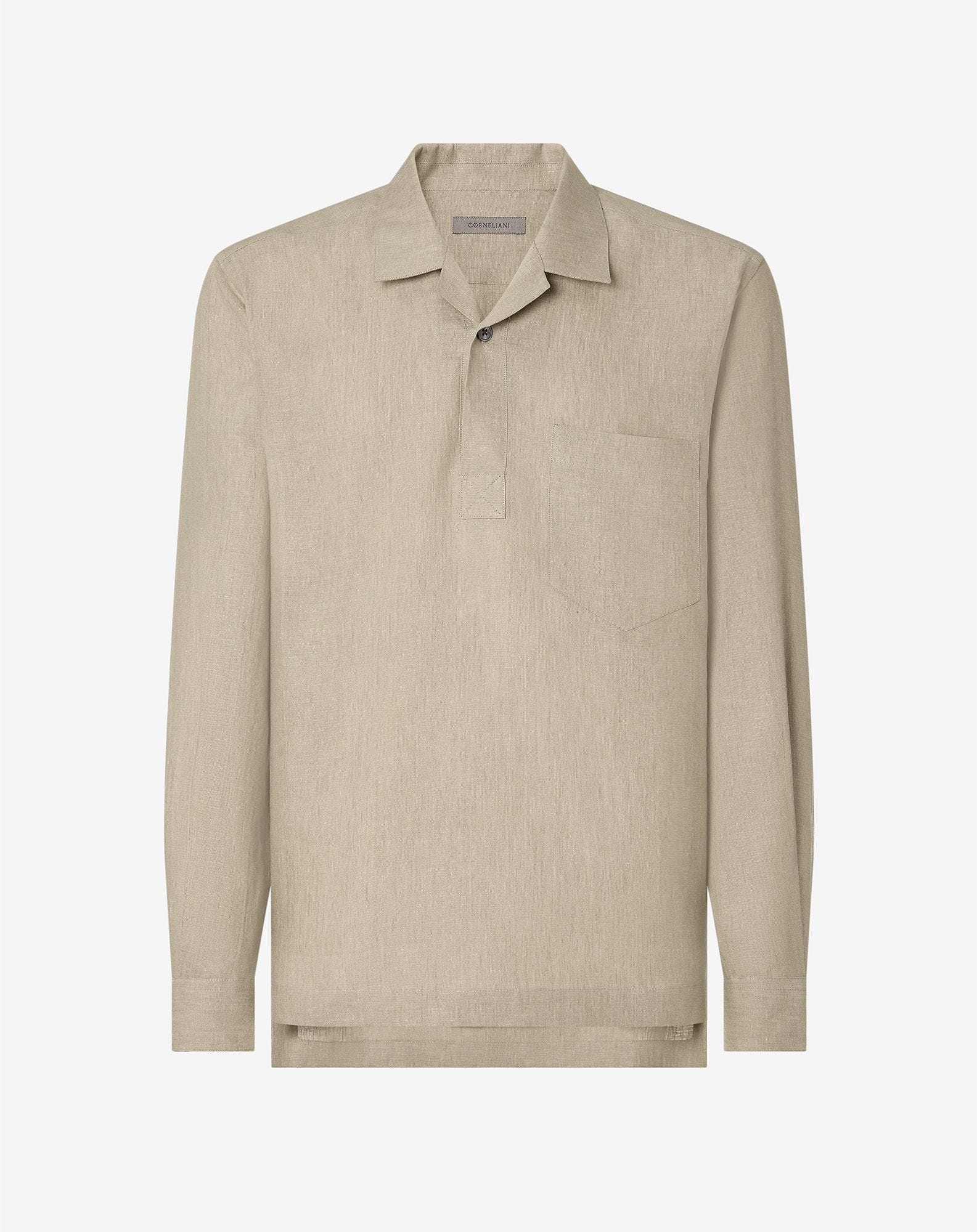 Camicia beige in lino chambray