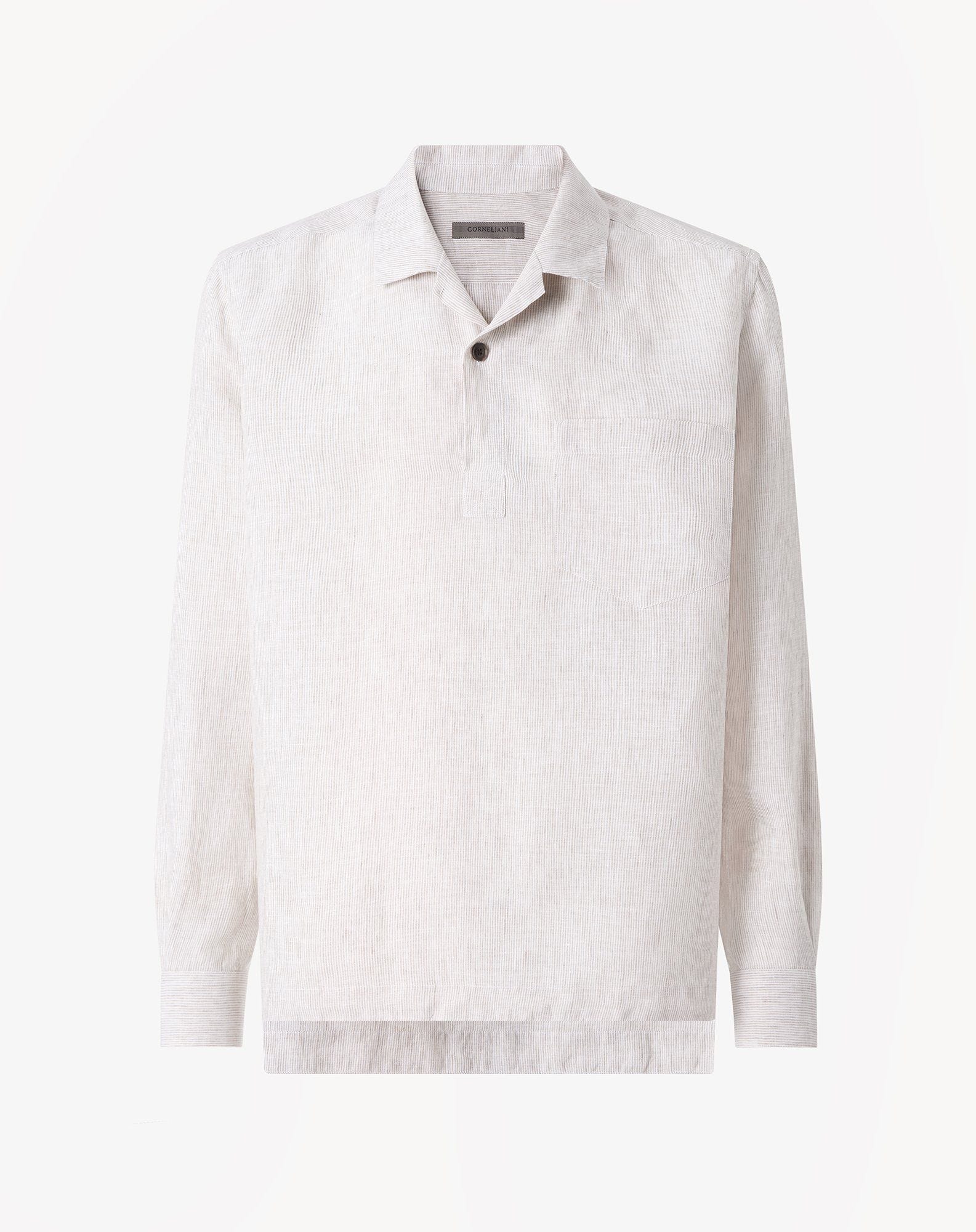 Camicia marrone con microriga in puro lino