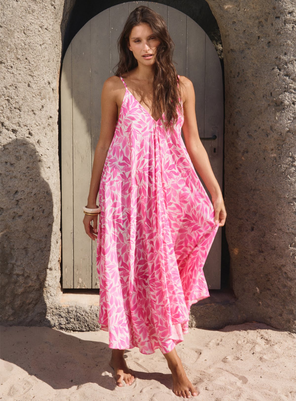 Longue robe fluide, imprimée