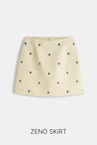 JV-ZENO high waisted rok met studs - light yellow