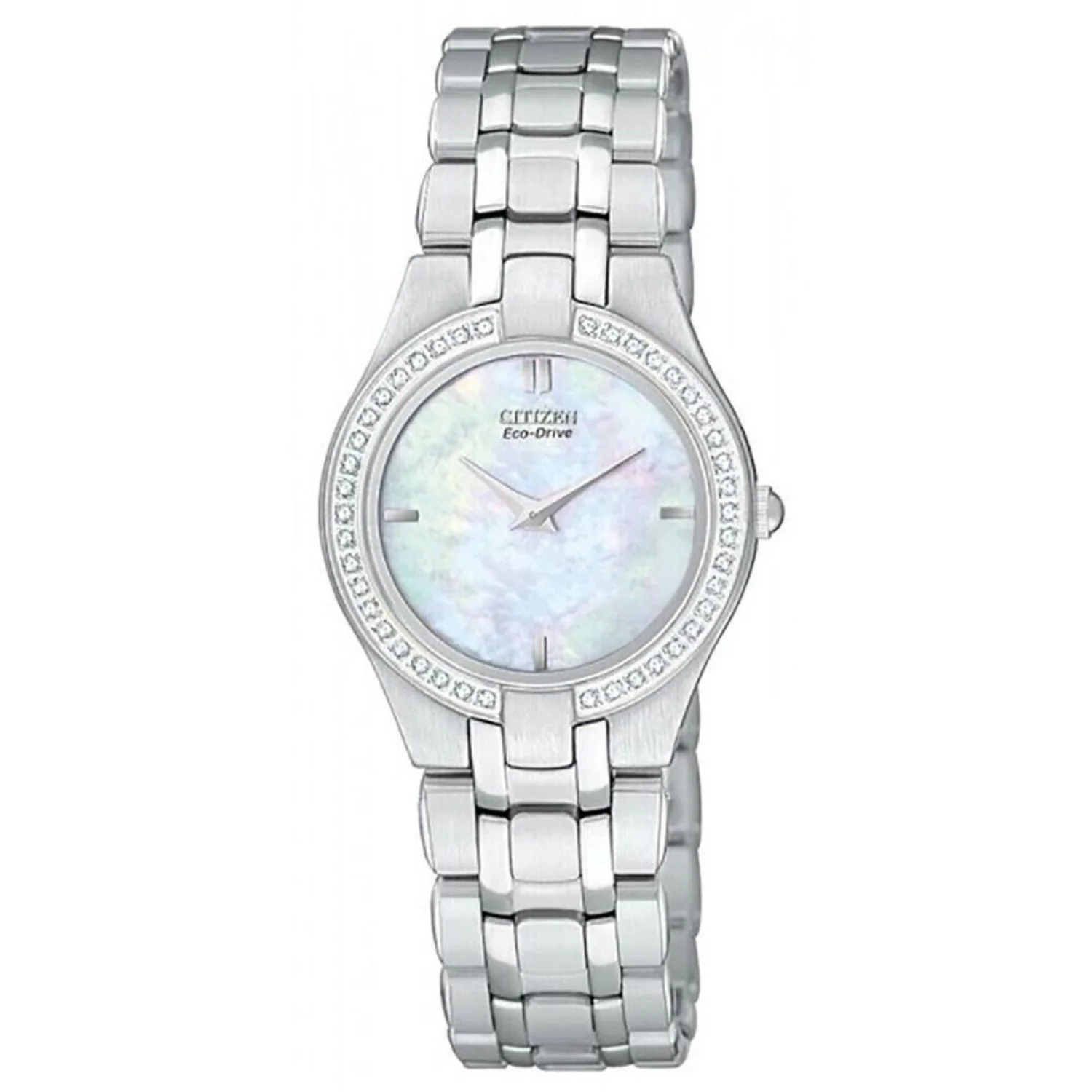 Image of Citizen Women's 25mm Stiletto Quartz MOP Dial Diamond Bezel Bracelet Watch - EG3150-51D