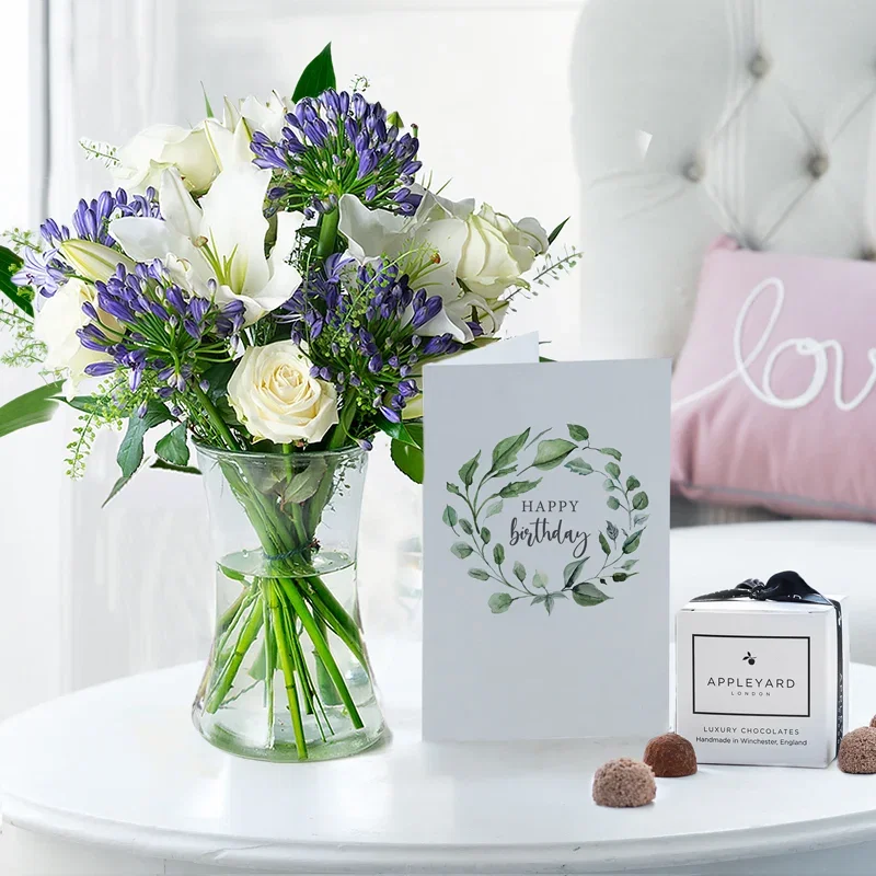 Image of Bluebelle, 6 Mixed Truffles, Vase & Birthday Gift Card
