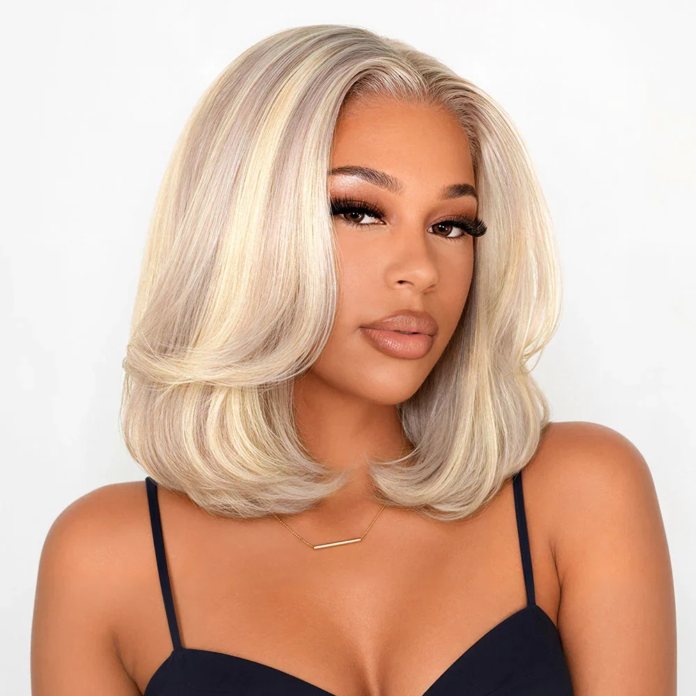 Megalook 6x5 Invisible Knots & 13x4 Lace Frontal Blonde Highlight Straight Bob Wigs Realistic Hairline Beginner Friendly - 6x5(Pre-Cut Lace) / 10（Bob）