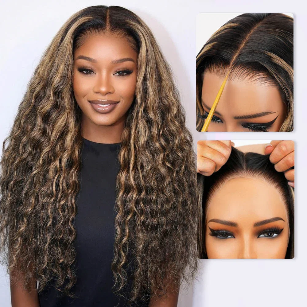 Megalook 13x6 Three-Go™ Balayage Highlight Glueless Wigs Bohemian Curl with Drawstring 100% Human Hair Wig - 180% / 18