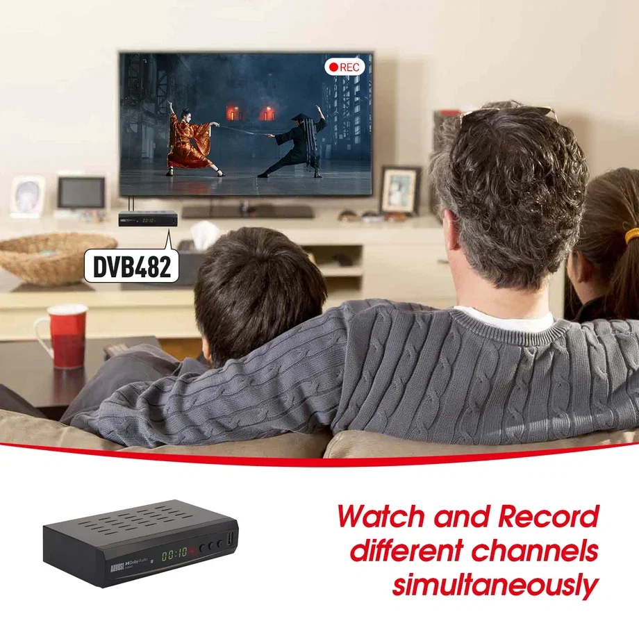 August DVB482 Freeview HD Twin Tuner TV Recorder Box with USB Recording, Pause & Rewind Live TV, HDMI & SCART