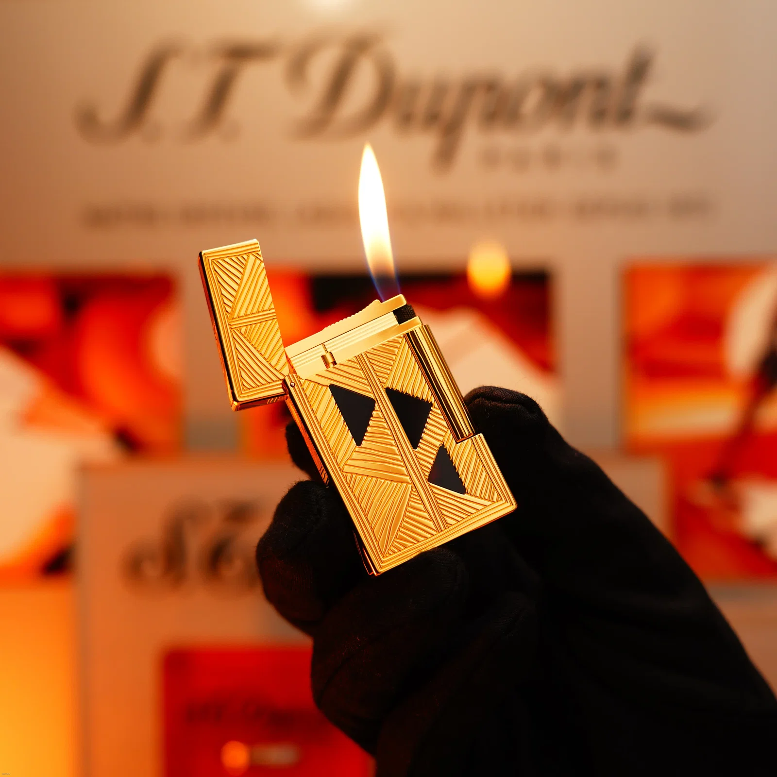 Image of Vintage 2000 St Dupont Limited Edition Heavy 24k Gold Finish Africa Natural Lacquer Large Ligne 2 Lighter