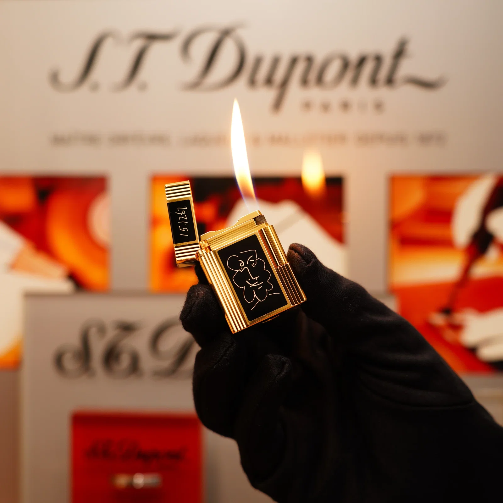 Image of Vintage 1990 Important St Dupont 24k Gold finish Pablo Picasso Limited Edition Ligne 1 black lacquer Lighter