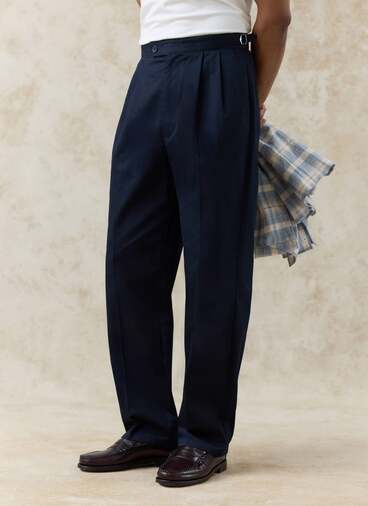 Double Pleat Cotton Trousers