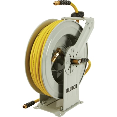 Klutch Auto-Rewind Air Hose Reel with 1/2in.. x 50ft. Oil-Resistant Rubber Hose, 300 PSI
