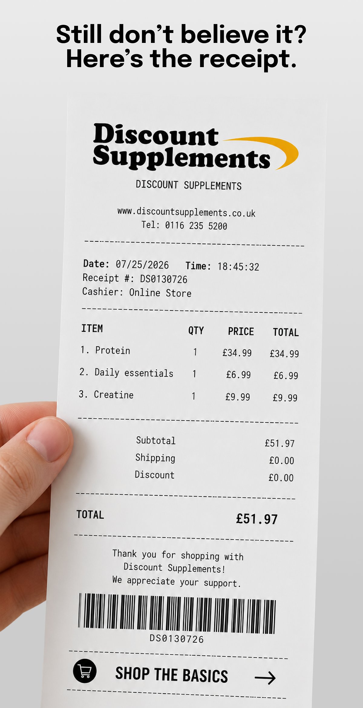 Still don’t believe it? Here’s the receipt. Date: 07/25/202206 Time: 18:45:32 Receipt #: DS0130726 Cashier: 2026 Store 1.