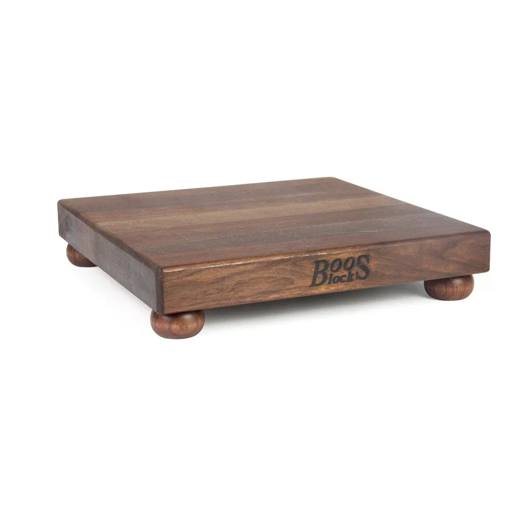 Gift 1.5" Edge Grain Walnut 12" Square Cutting Board with Wood Feet