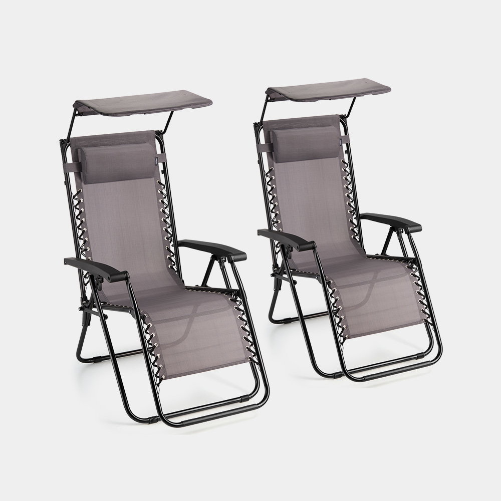 Image of Verona Grey Zero Gravity Chair w/Canopy – Set of 2