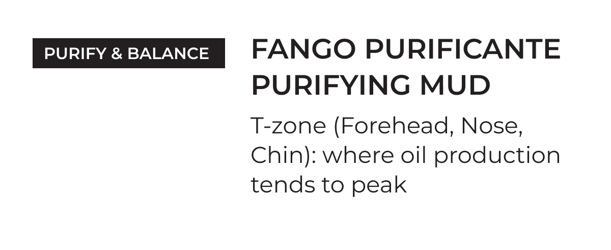 Purify & Balance | Fango Purificante Purifying Mud | T-zone (Forehead, Nose, Chin): where oil production tends to peak