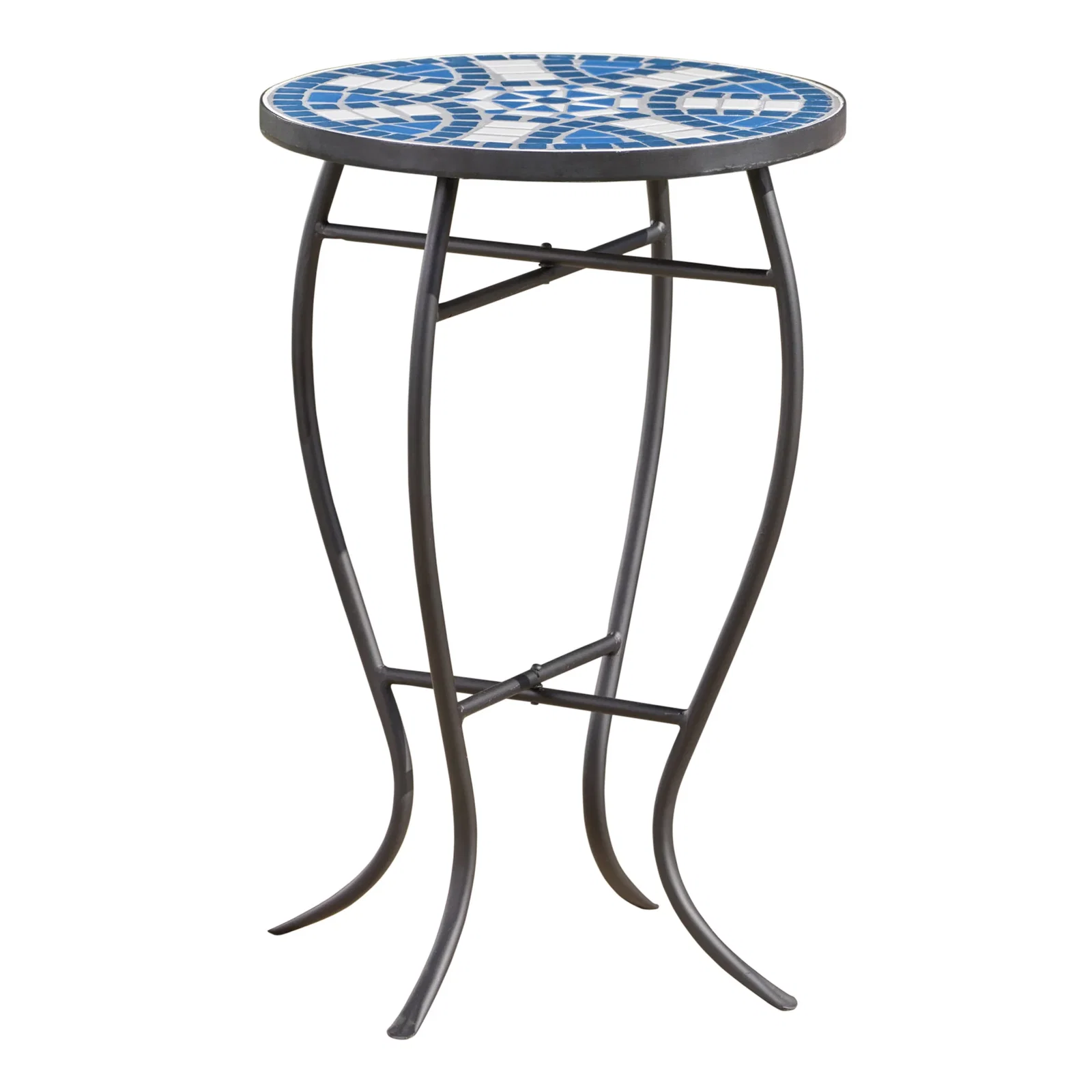 Image of Outdoor Round End Table with Mosaic-Style Top and Curved Iron Legs