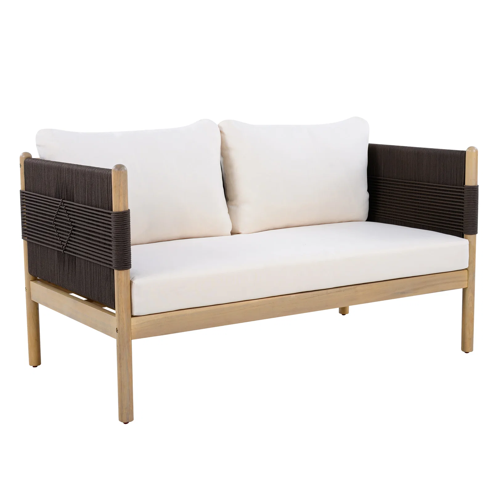 Image of Seabrook Acacia Wood Outdoor Loveseat with Diamond Rope Weave & Cushions