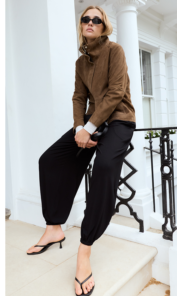Jesse Funnel Neck Suede Jacket