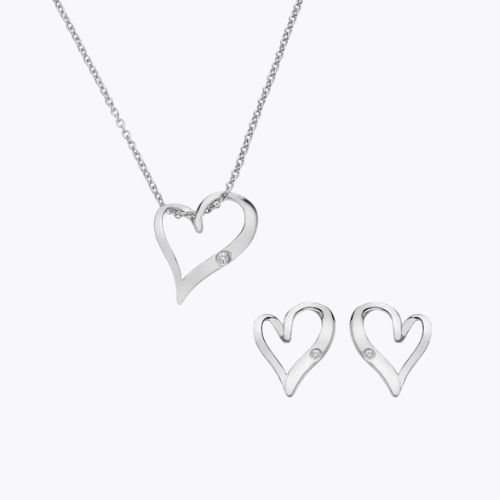 Hot Diamonds Sterling Silver Diamond Open Twist Heart Necklace & Earrings Set