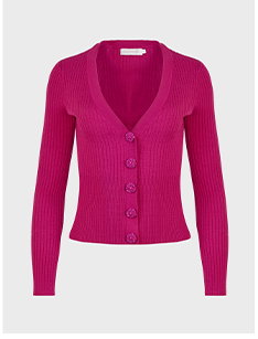 Long Sleeve Pink Cropped V-Neck Cardigan