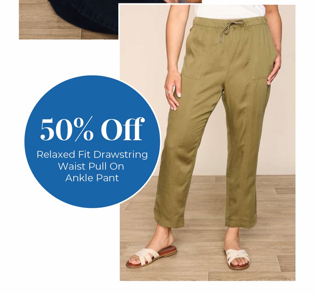 50% Off Relaxed Fit Drawstring Waist Pull On Ankle Pant