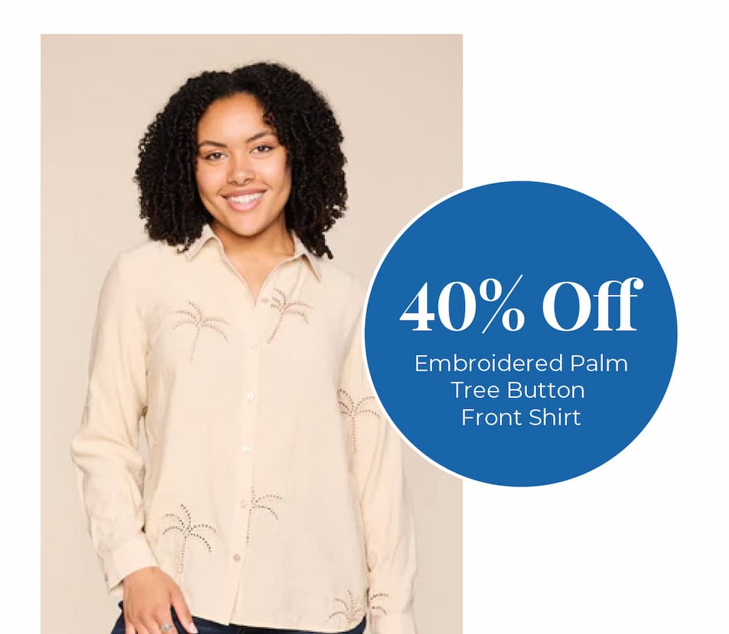 40% Off Embroidered Palm Tree Button Front Shirt