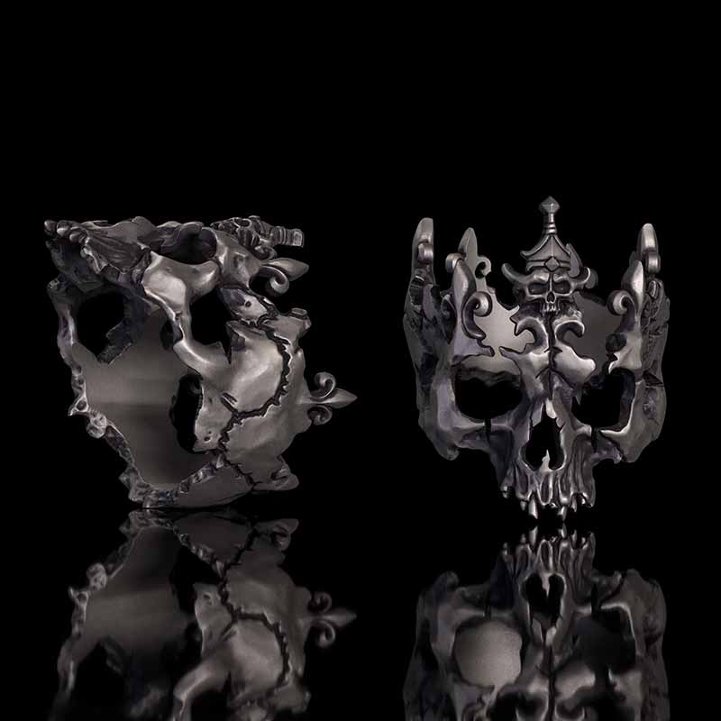 Image of Punk Broken Skull Head Sterling Silver Ring