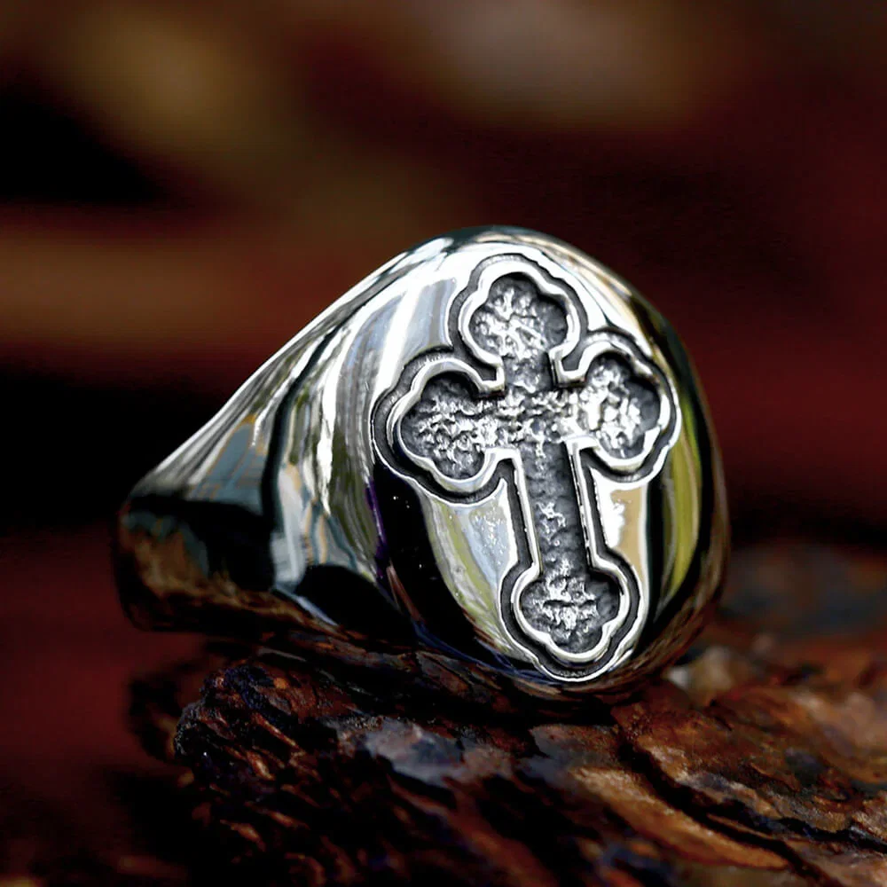 Image of Vintage Shield Cross Stainless Steel Signet Ring