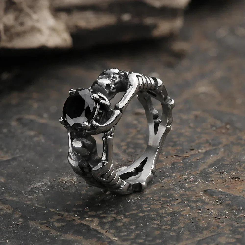 Image of Gothic Tribute Gem Stainless Steel Skull Ring