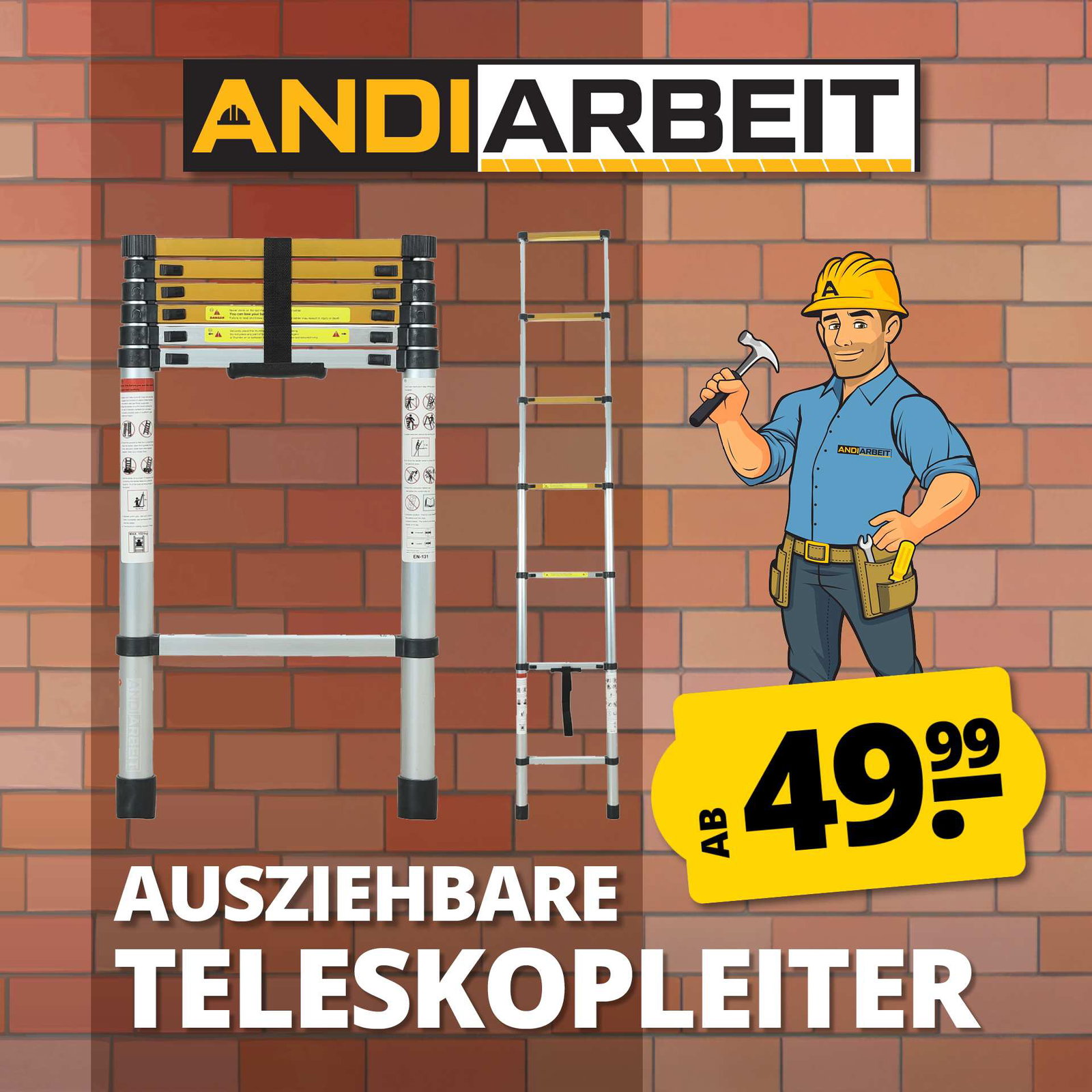 ANDIARBEIT® "Höhenangst" ausziehbare Teleskopleiter 