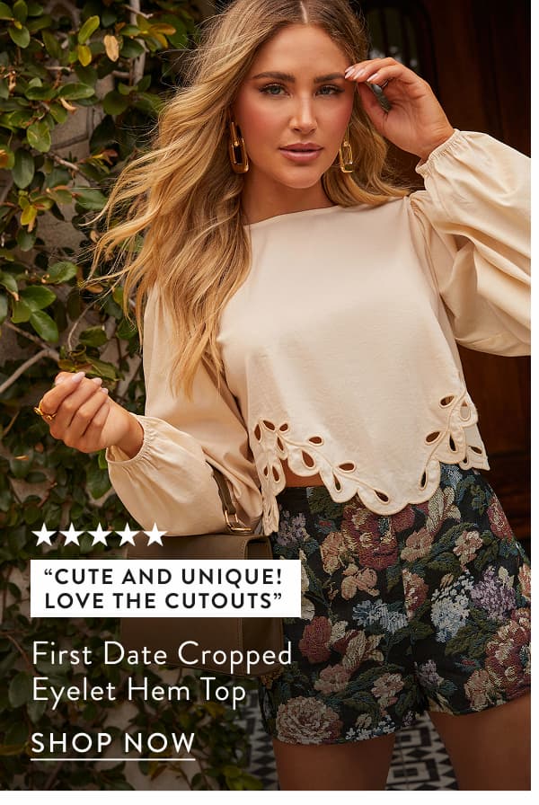 First Date Cropped Eyelet Hem Top
