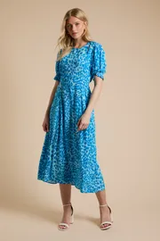 Animal Empire Seam Puff Sleeve Midi Dress