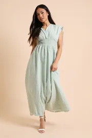 Petite Drawstring Shirred Bodice Midi Dress