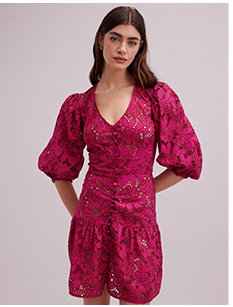 PINK FLORAL LACE EMBROIDERED LACE DRESS