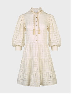 Beige Mid-length Dress With Geometric Designs