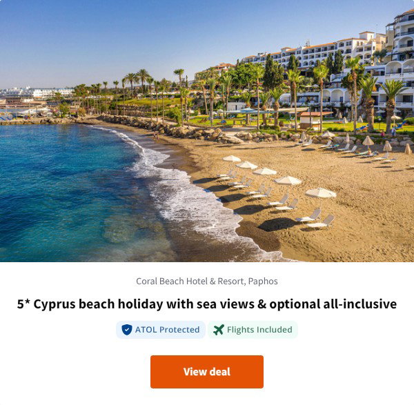 5* Cyprus beach holiday with sea views & optional all-inclusive