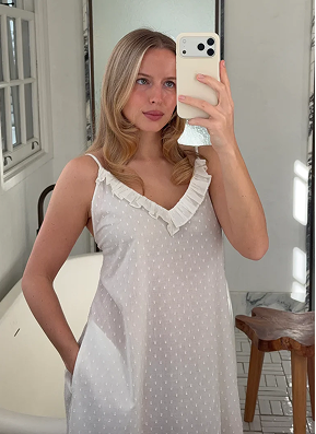 Swiss Dot Lace Frill Maxi Nightgown