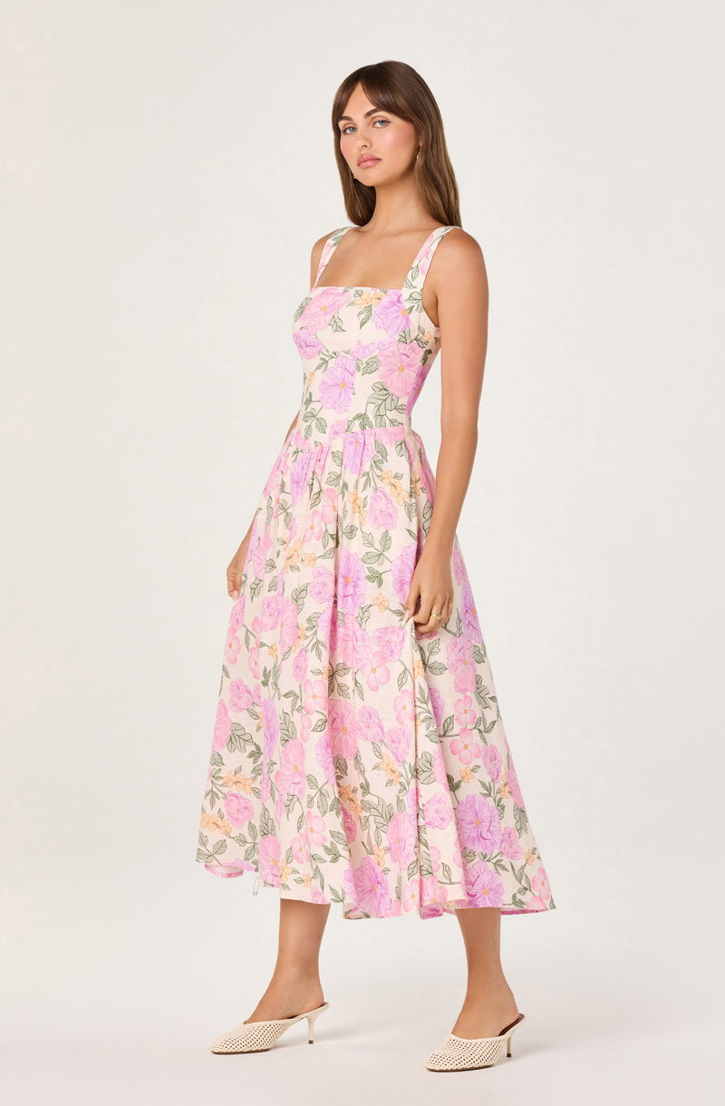 Woman Wearing Floral Midi Dress