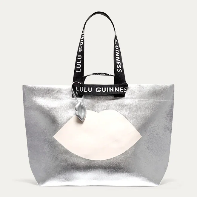 SILVER LULU LIP SHOPPER TOTE BAG