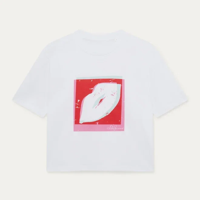 WHITE COTTON POP ART LIPS T-SHIRT