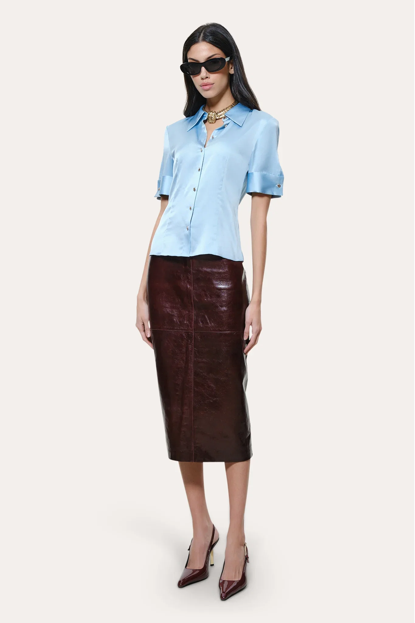 Image of Sylvie Silk Charmeuse Short Sleeve Shirt