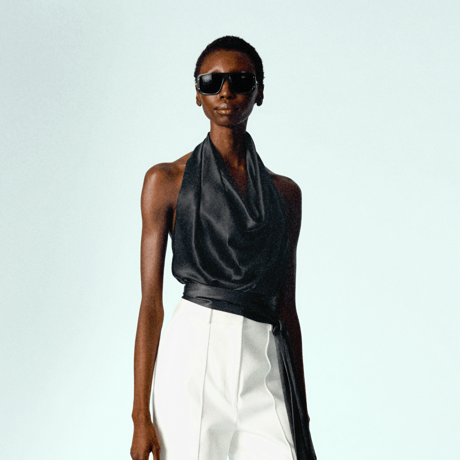 Gif of a model wearing the silk charmeuse separates from our Summer 2026 collection.
