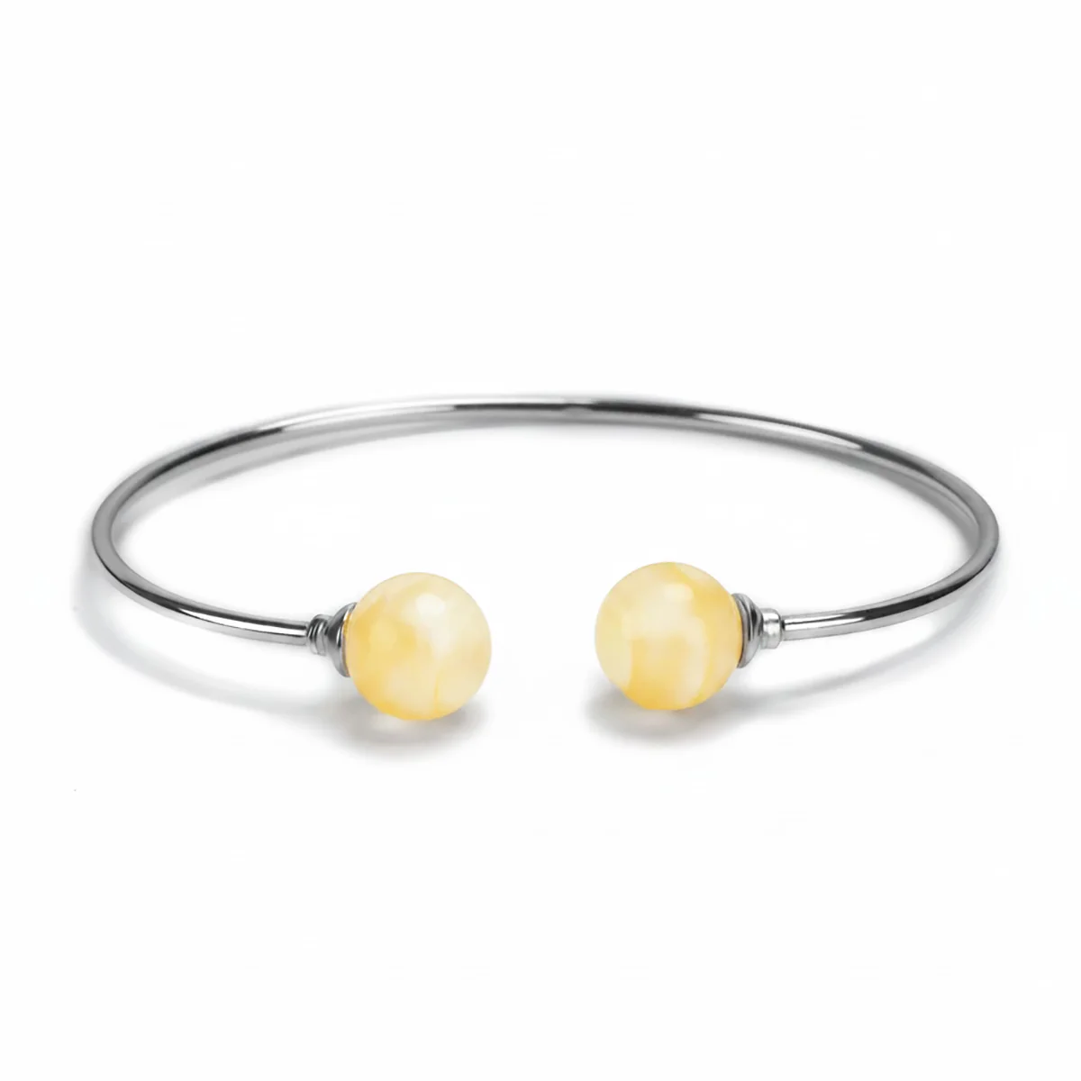 Image of Double Ball Cuff Bangle in Silver & Milky Amber