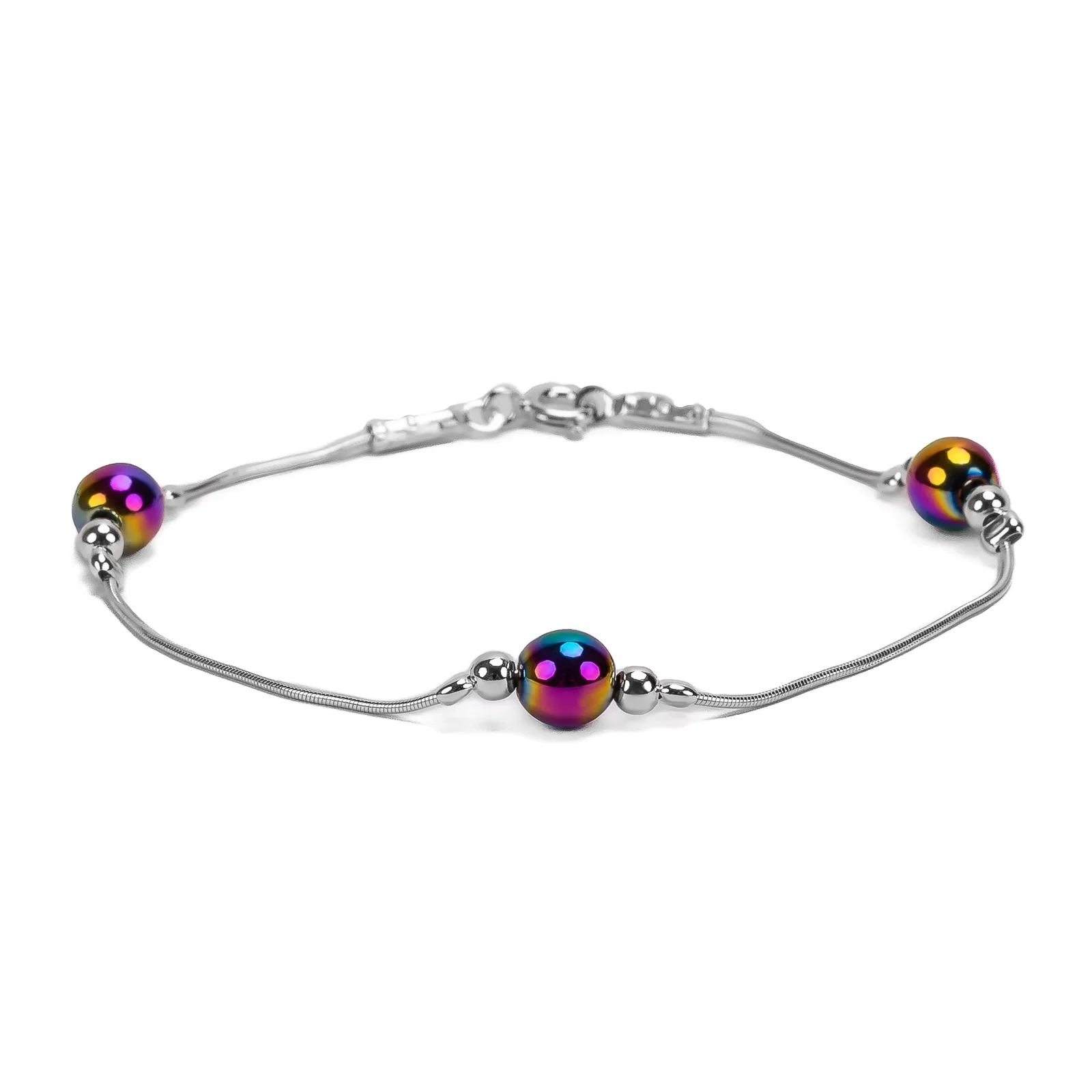 Image of Bead Bracelet in Silver and Rainbow Titanium