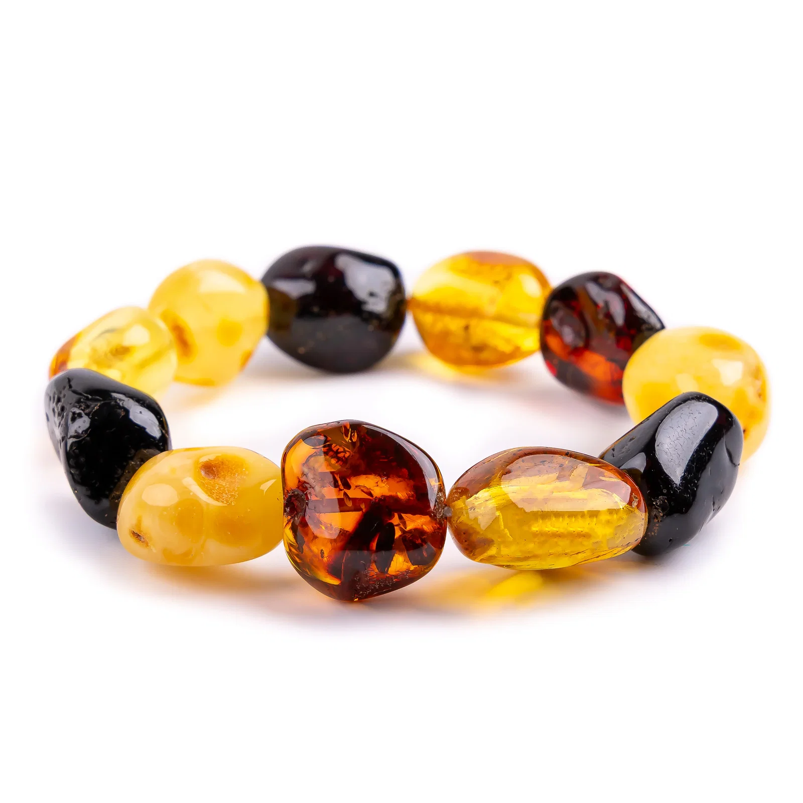Image of Golden Echoes: Big Natural Baltic Amber Nugget Stretch Beads Bracelet